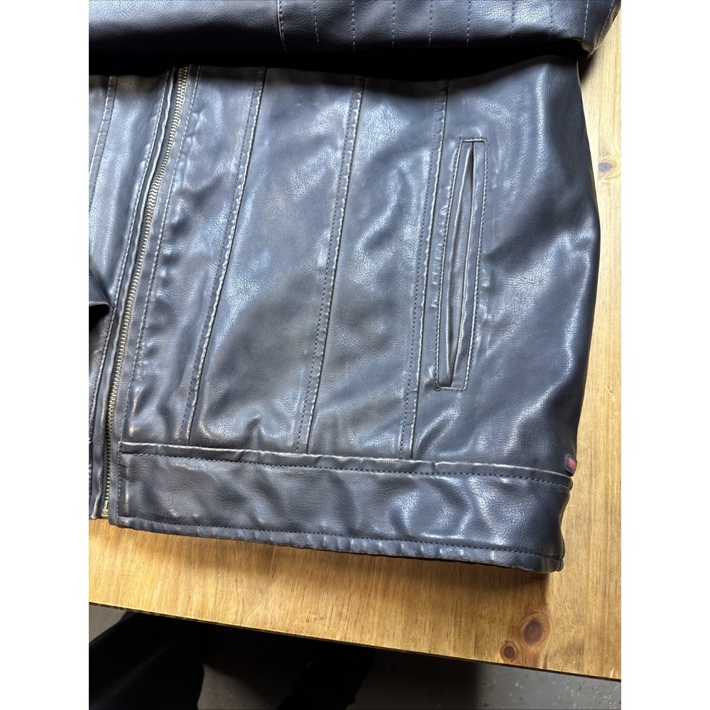 Levi's Men's Black Faux Leather Hooded Jacket Zip Front Coat Sz Large Biker - Picture 9 of 16